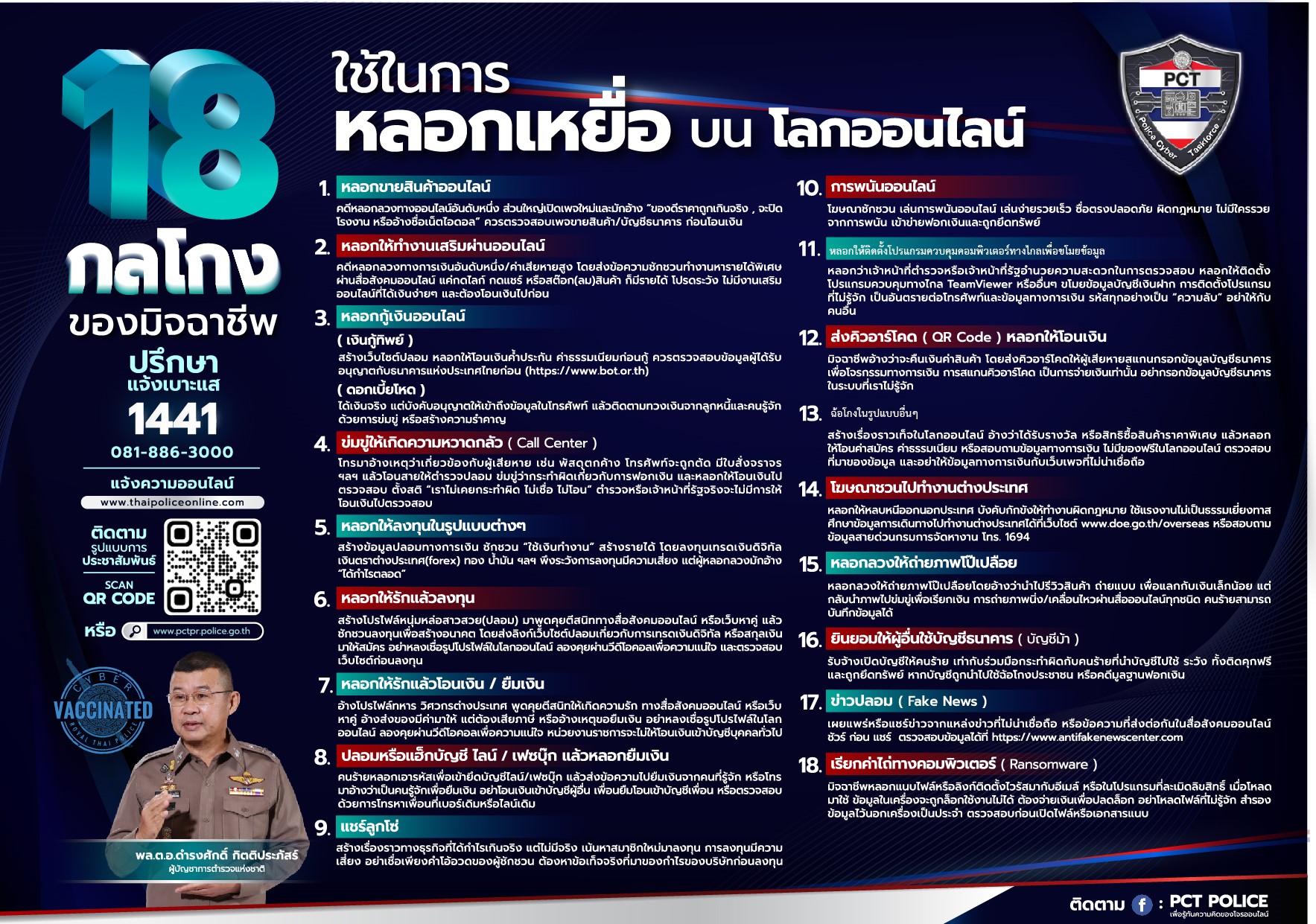 18 กลโกงของมิจฉาชีพใช้ในการหลอกเหยื่อบนโลกออนไลน์ ปรึกษาแจ้งเบาะแส 1441